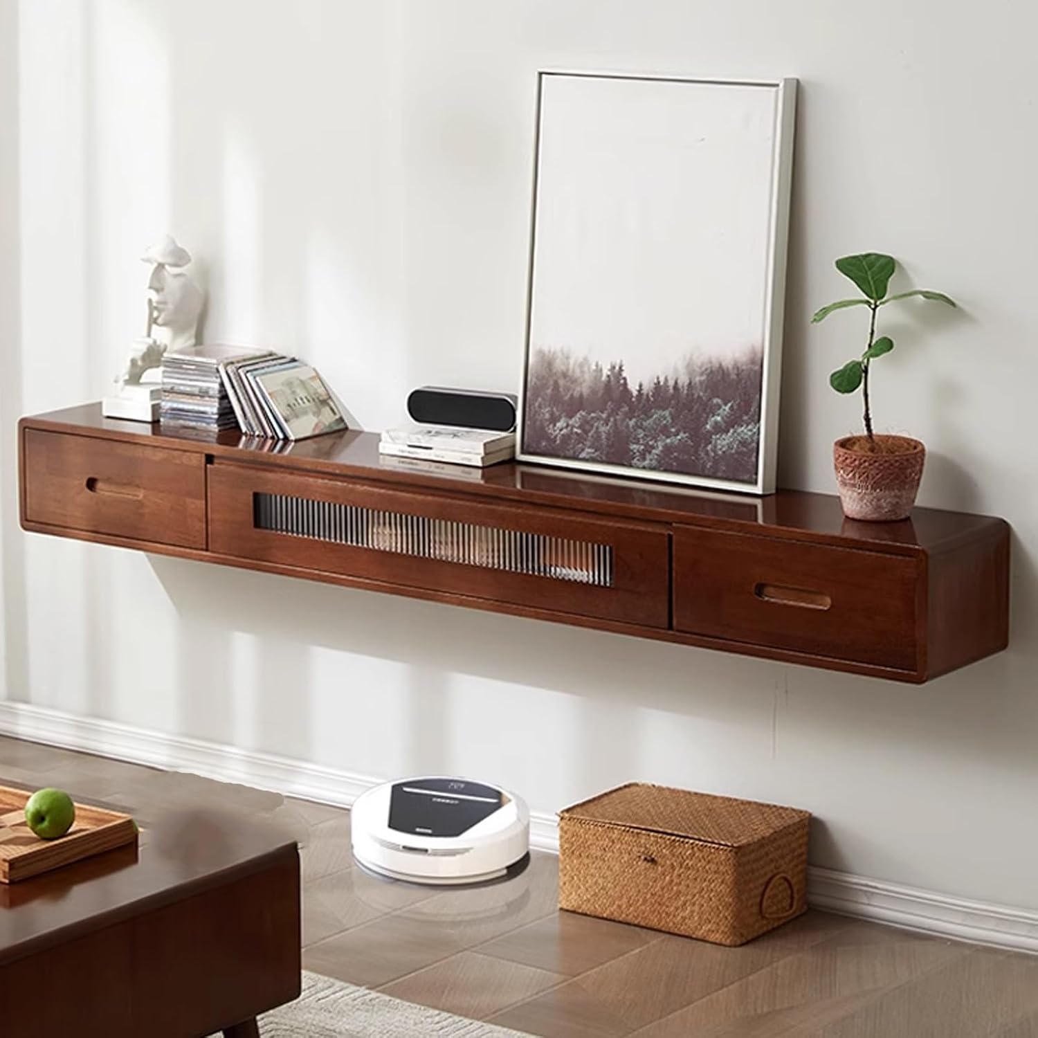 Wall Mounted TV Cabinet for 42-70' TVs, Floating TV Shelf Item Display Stand with 3 Drawers, Audio Entertainment Equipment Storage Cabinet for Living Room (Color : Brown, Size : 140cm/55in