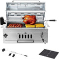 28In Built in BBQ Grills, Large Outside Charcoal Grill with BBQ Fork Kit Liftable Tray & Thermometer, Silver Stainless Steel Barbecue Grill for Outdoor Kitchen Cooking Patio Camping Park