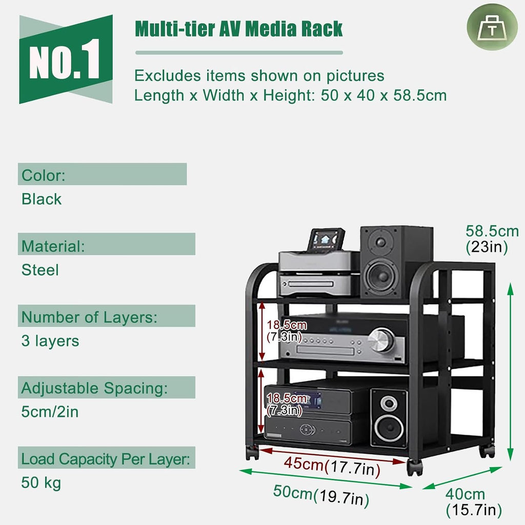 2 3 4 5 Tier Audio Equipment Rack Cabinet for Headphones Monitors Recording Video Game/DVD Shelf Stand Storage Shelf - Record Player Console Cabinet Vintage(3 Tier-H58cm)