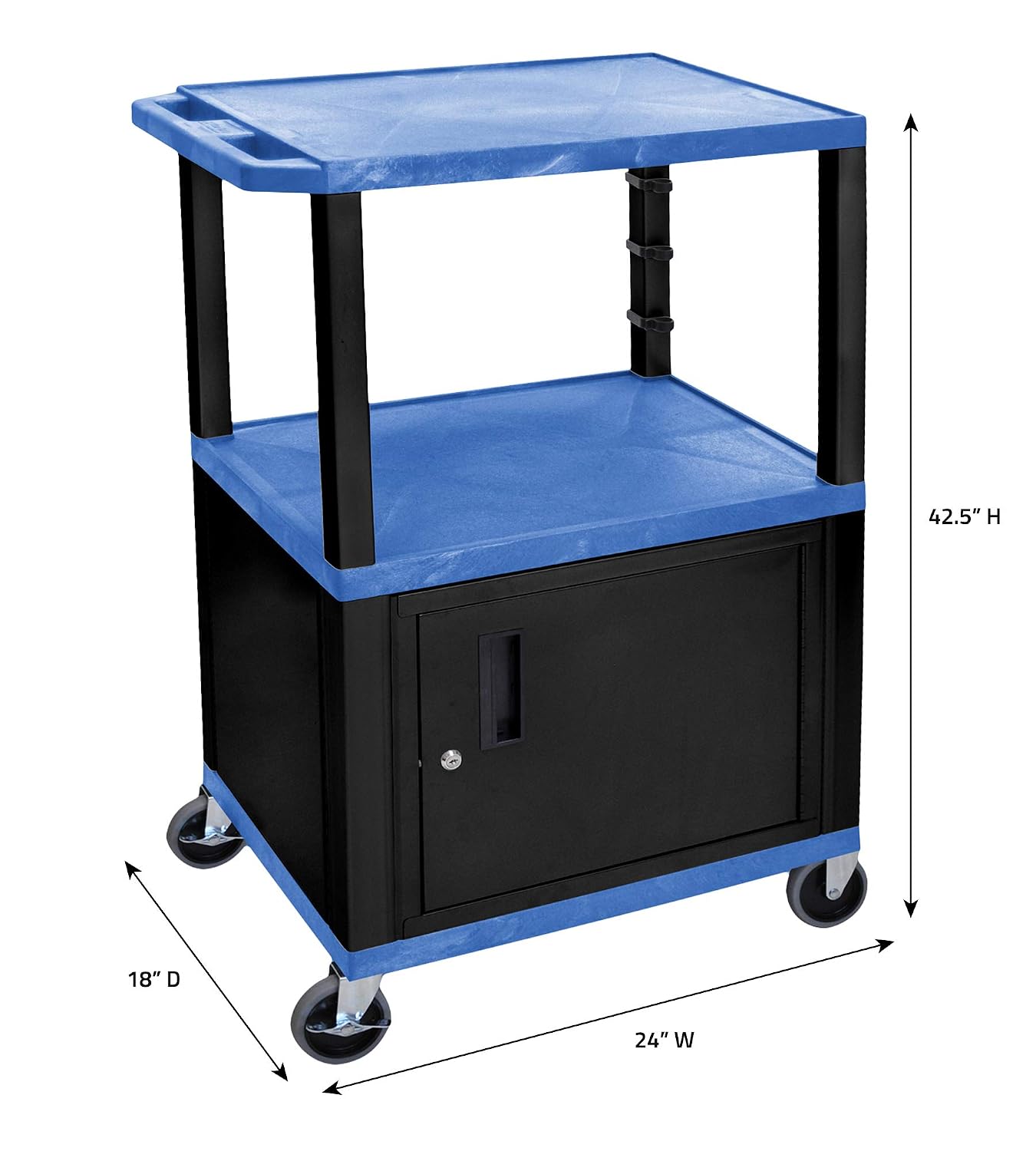 Luxor 42'H Rolling Electric Audio Video Presentation Cart with 3 Shelves and Cabinet - Black Legs