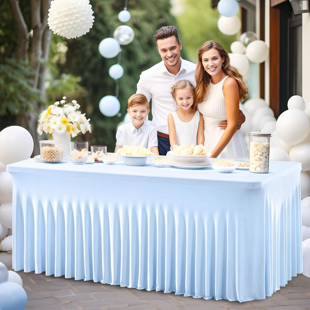 Shillance Baby Blue Spandex Table Covers 8ft, 6 Packs Fitted Table Covers for 6 Foot Tables Stretch Spandex Table Skirts Rectangle Tables for Event, Wedding, Banquet & Parties
