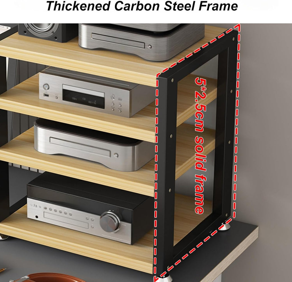 Desktop Mini Audio Rack Tower, AV Media Stand CD Player Game Console Stand Stereo Component Cabinet Small Storage for Audio Equipment(45x35x35.5cm)