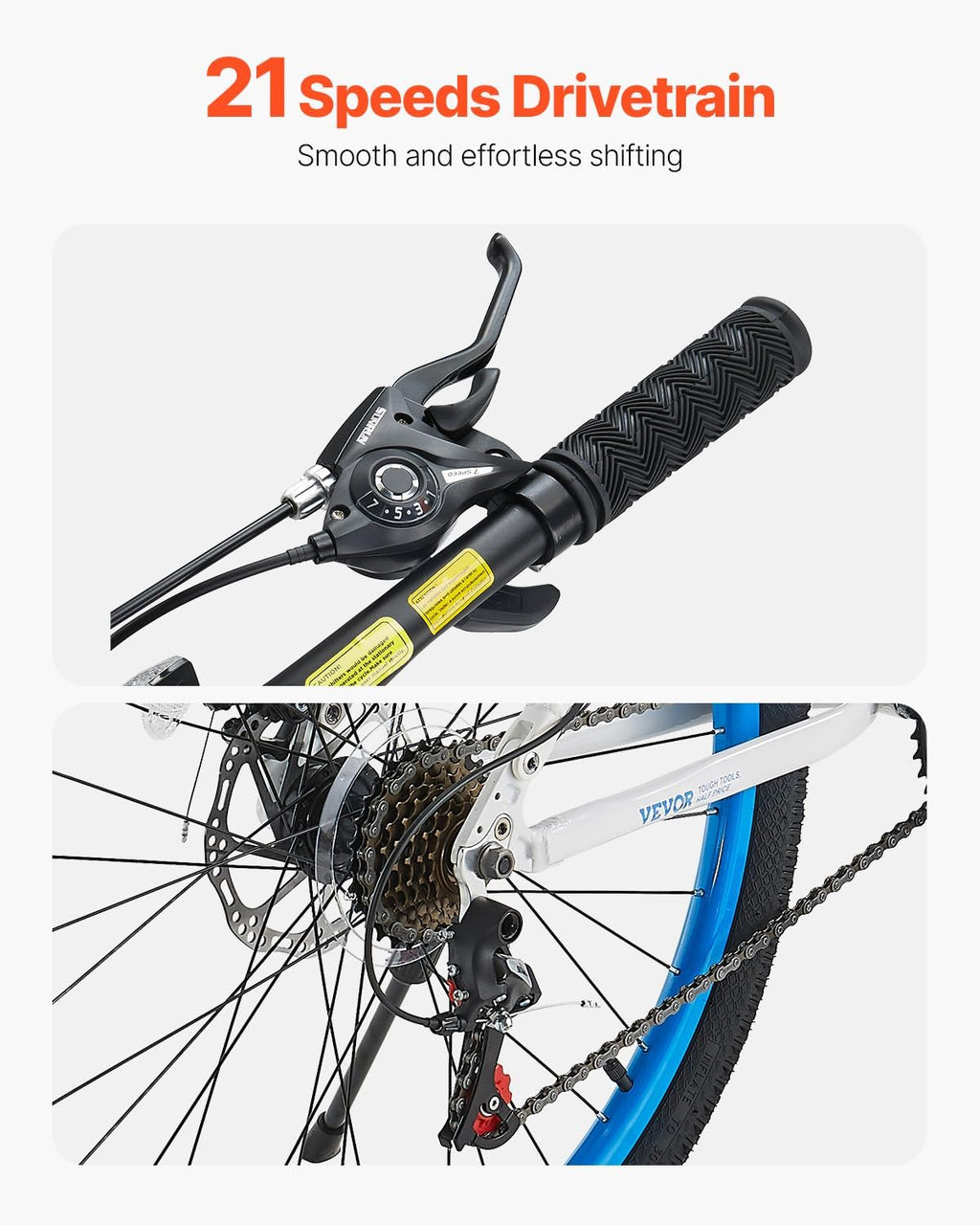 VEVOR Mountain Bike for Men/Women, 20'/26'/29' Sizes, 7/21/24 Speed Twist Shifting, Front or Dual Suspension, Dual Disc Brakes, Comfort Saddle, Sleek Colors