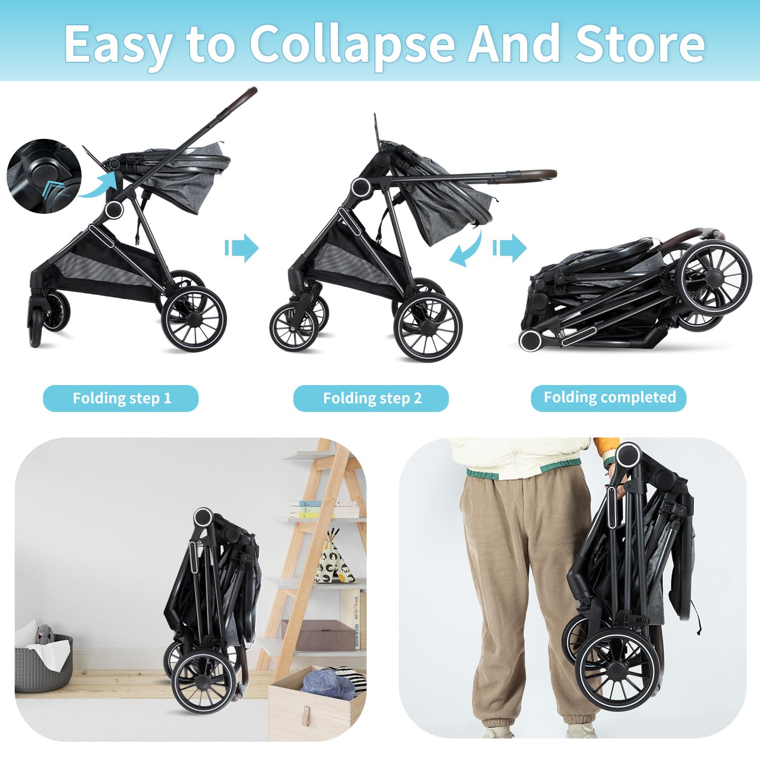 ANNA QUEEN 2 in 1 Baby Stroller,Folding High Landscape Infant Stroller,Reversible Pram, Convertible Pushchair for Infants and Newborns 0-36 Months