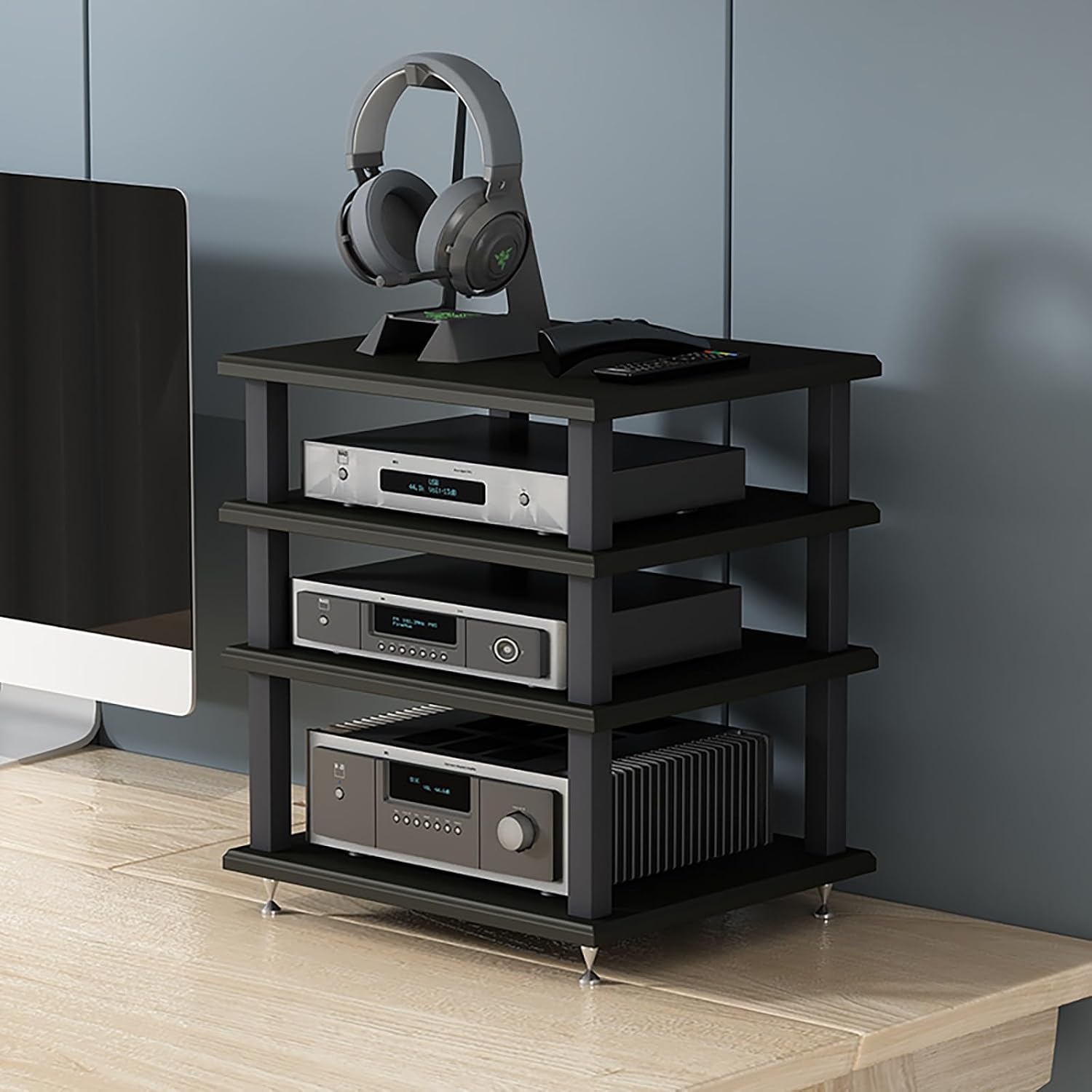 Audio Rack Tower AV Media Stand Audio-Video Media Stand, Storage Rack Audio Tower Thickened Steel Pipe, Equipment Console Shelf for Home Office Theater(Black)