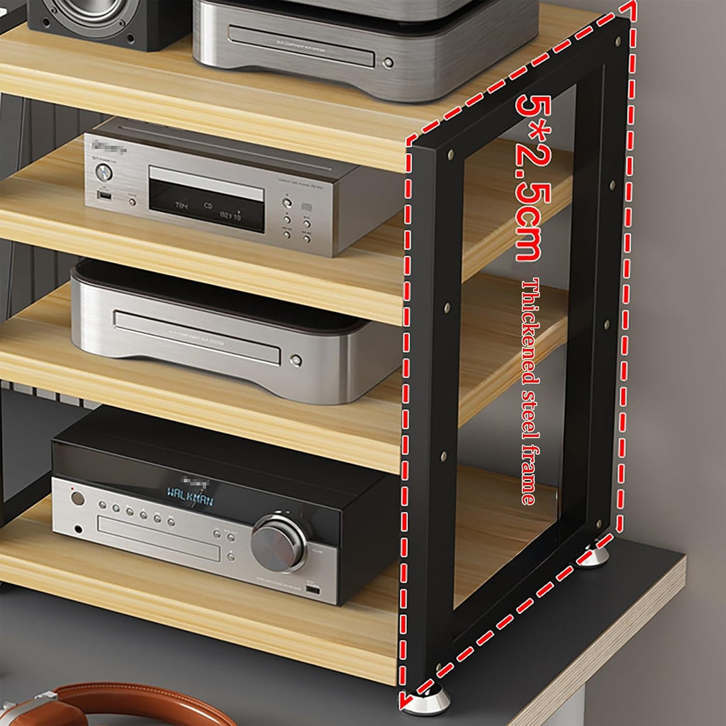 3-Tier Media Stand, Modern Stereo Cabinet, Heavy-Duty Audio Rack, Thickened Steel Pipe, Strong Load Capacity, Compact Media Storage, 45x35x35.5cm, Black Finish