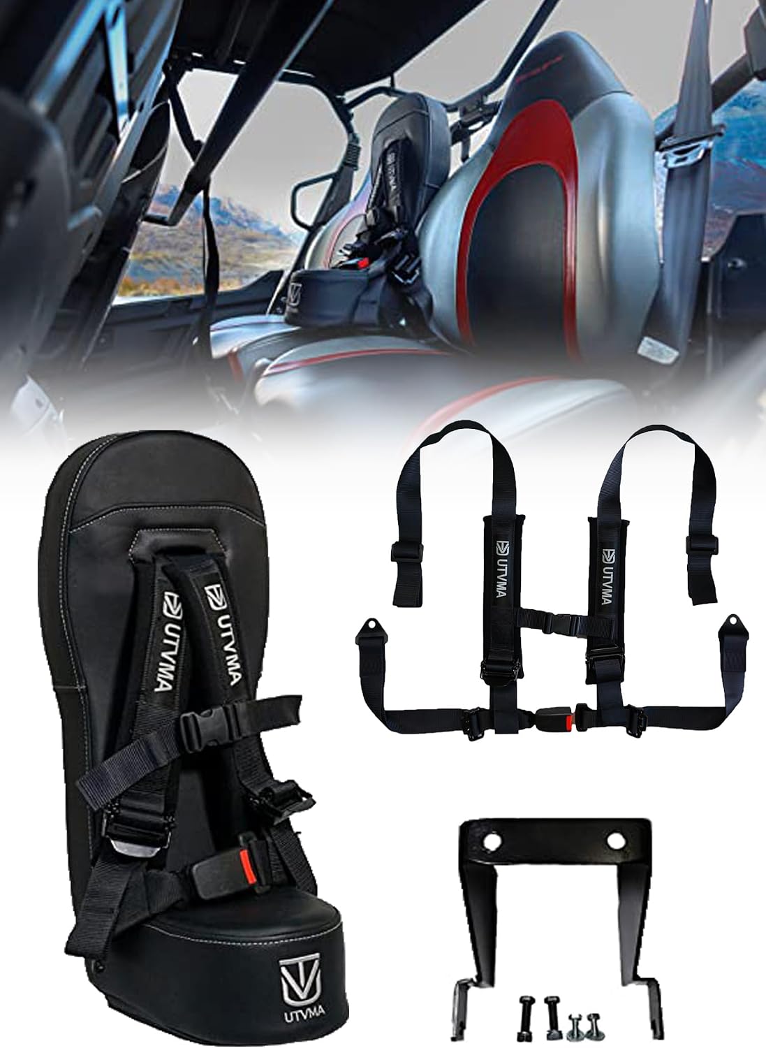 UTVMA Rear Bump Seat Compatible with Kawasaki Teryx 4 (2012-2025) | Center UTV Seat | Includes 4-Point Harness & Mount | Add Extra Rider Safely