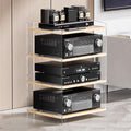 Acrylic Media Stand, Audio Rack Shelf, Stereo Cabinet with Adjustable Shelves, High Border Media Storage Cabinet, Audio Component Rack Tower Media Stereo Stand Equipment Shelves(Clear+Log,4-