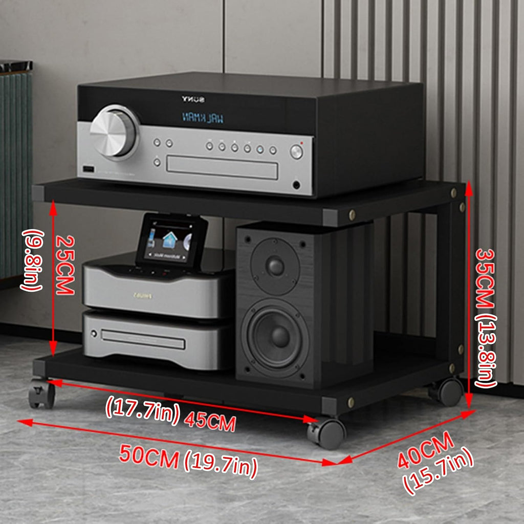 Stereo Stand Modern with Wheels Audio-Video Media Stand Design AV Media Stand Audio Rack Tower for Record Player Wooden Stereo Cabinet Audio Rack Tower for Living Gaming Recording Room(Deep black,50x4
