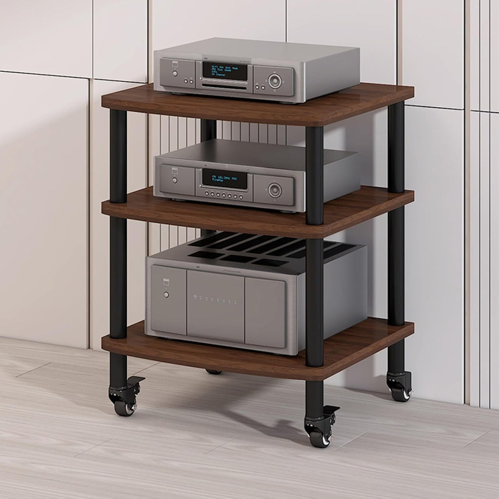 2/3/4-Tier Walnut AV Media Stand for Record Players & Vinyl Storage, Wooden Stereo Cabinet & Audio Rack Tower for Gaming & Entertainment Systems