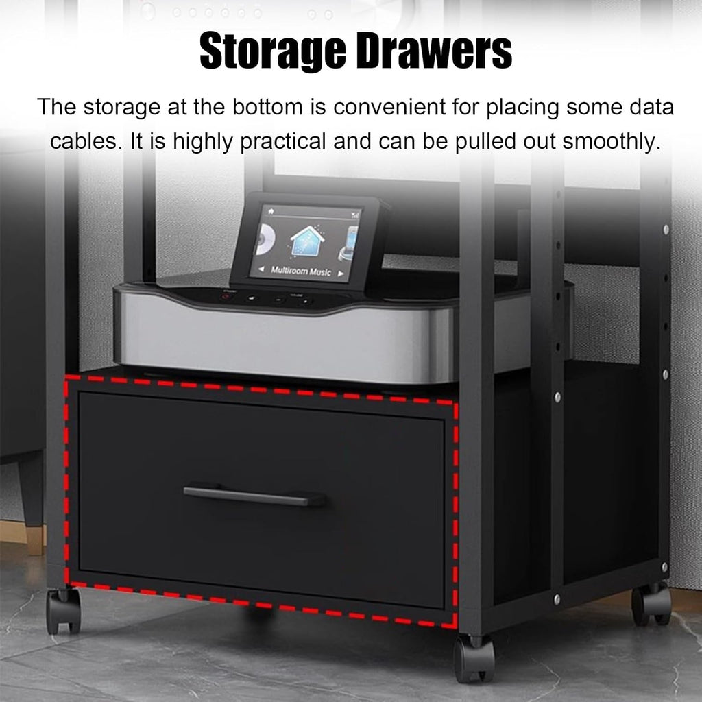 WDJBPSH Tall Stereo Entertainment Rack Tower, Large Audio/Video Equipment Storage Cart with Adjustable Height Shelf, Homes Offices Theater Shops Console Media Stand(Size:4-Tier)