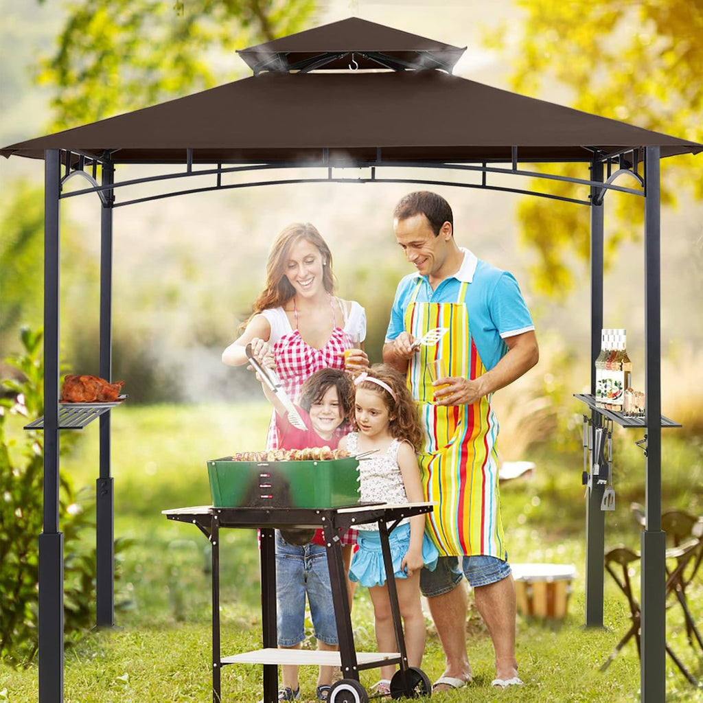 ABCCANOPY 8x5 Grill Gazebo - Outdoor BBQ Canopy Shelter with Led Light for Patio Backyard Grilling (Brown)
