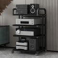 Black Record Player Shelf Movable, Media Stand DVD Audio Rack Floorstanding 3 4 5 Tier Component Storage Holder, Living Room Game Equipment Cabinet(Color:4 Tier 50x40x85.5cm)