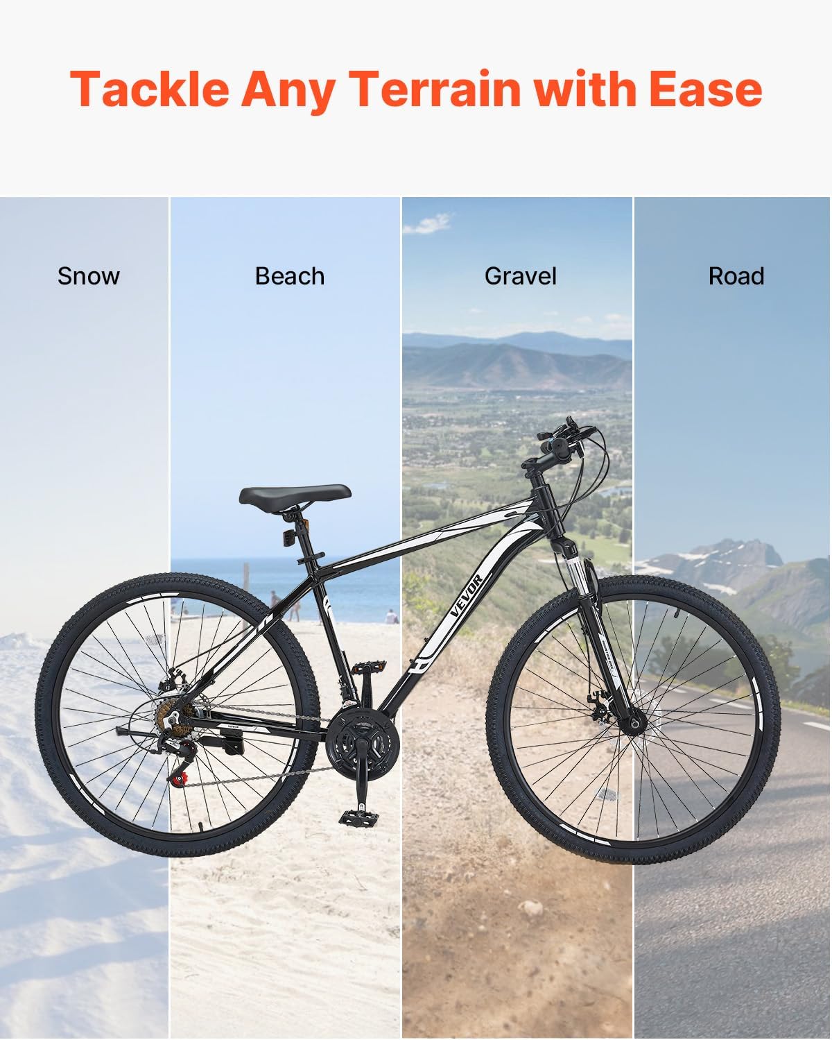 VEVOR Mountain Bike for Men/Women, 20'/26'/29' Sizes, 7/21/24 Speed Twist Shifting, Front or Dual Suspension, Dual Disc Brakes, Comfort Saddle, Sleek Colors