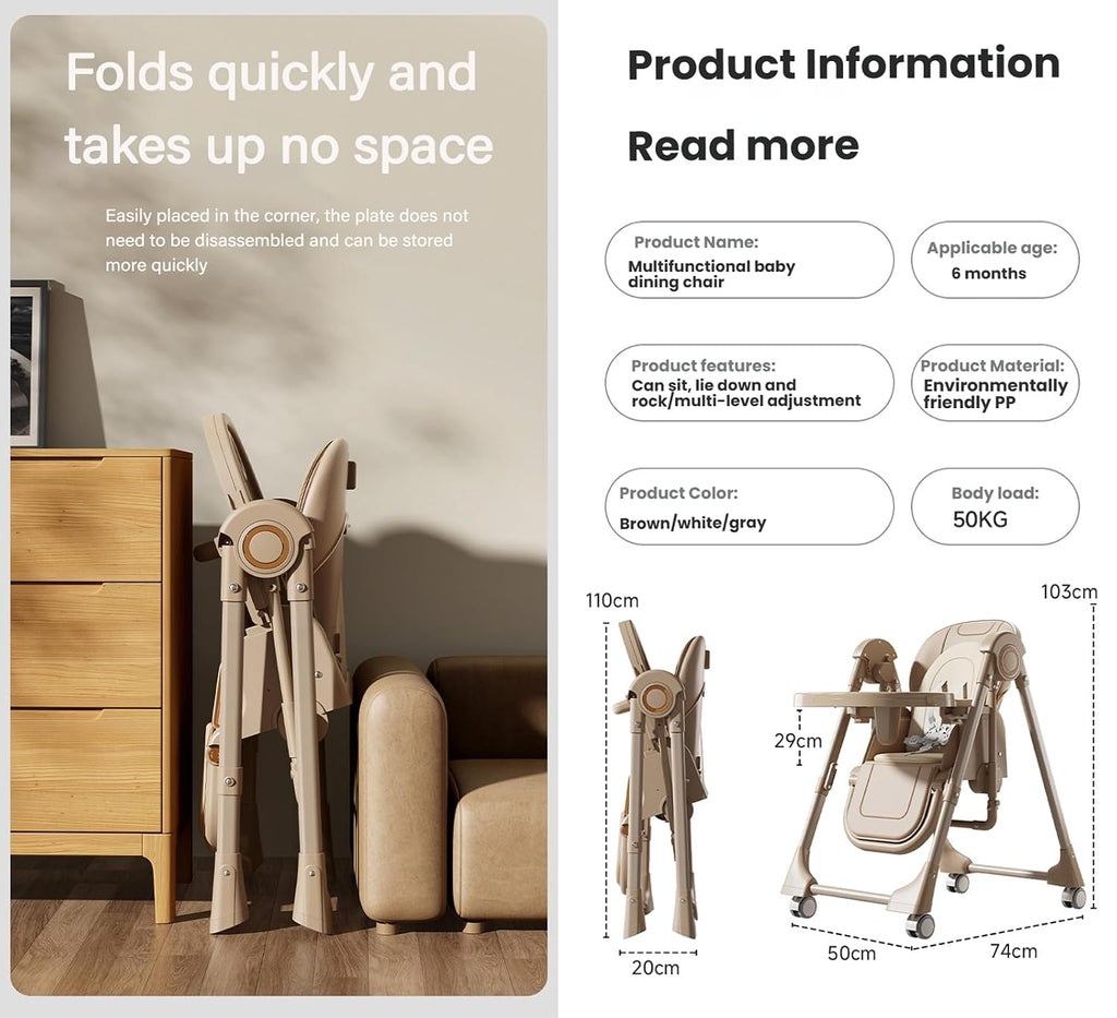 Nine point nine Electric Bluetooth Smart PU Leather Baby High Chair with Swinging Function, High Chairs for Babies and Toddlers, Removable Double Tray Baby Seat Feeding Chairs (E8121 Khaki)
