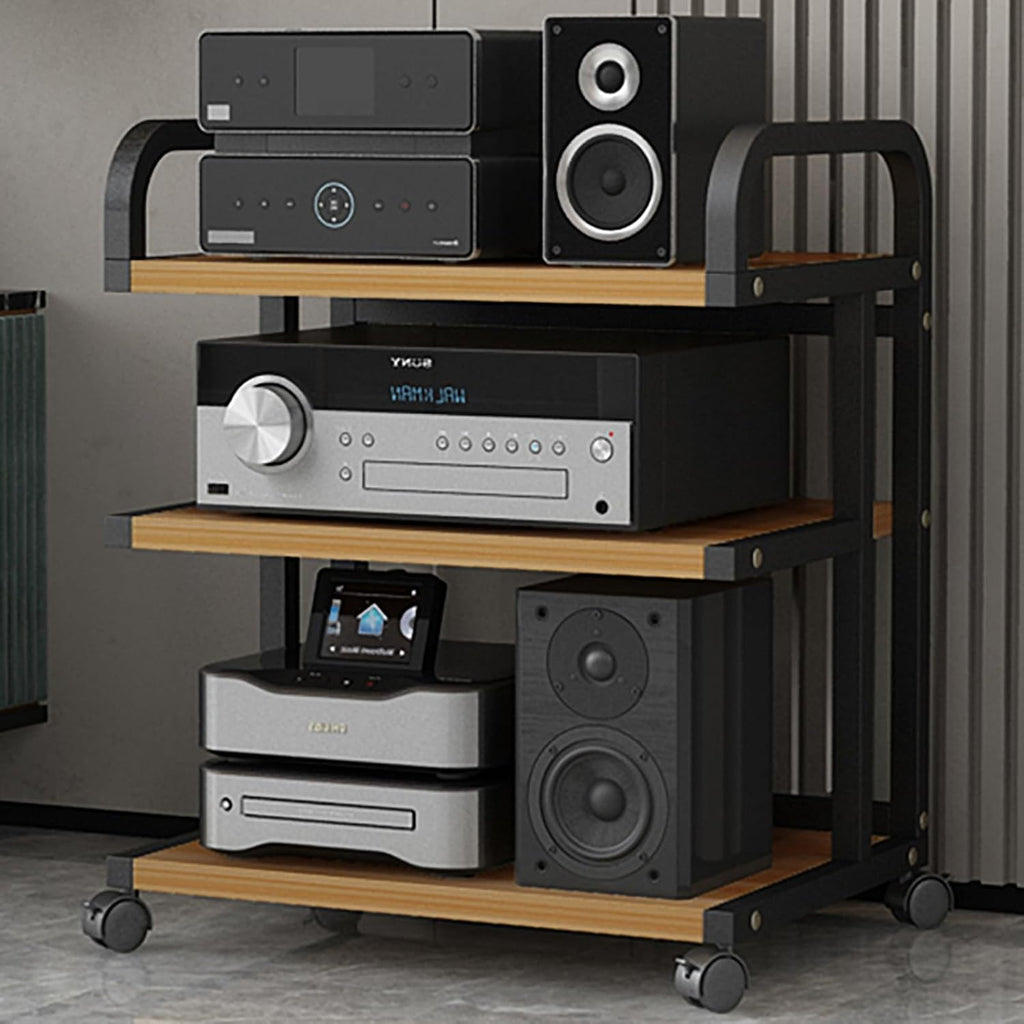 Multimedia HiFi Furniture Stand with Wheels, 3/4/5 Tier Audio Storage Shelf, Carbon Steel Stereo Component Rack for Living Room & Bedroom, 26in Height
