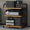 Multimedia HiFi Furniture Stand with Wheels, 3/4/5 Tier Audio Storage Shelf, Carbon Steel Stereo Component Rack for Living Room & Bedroom, 26in Height