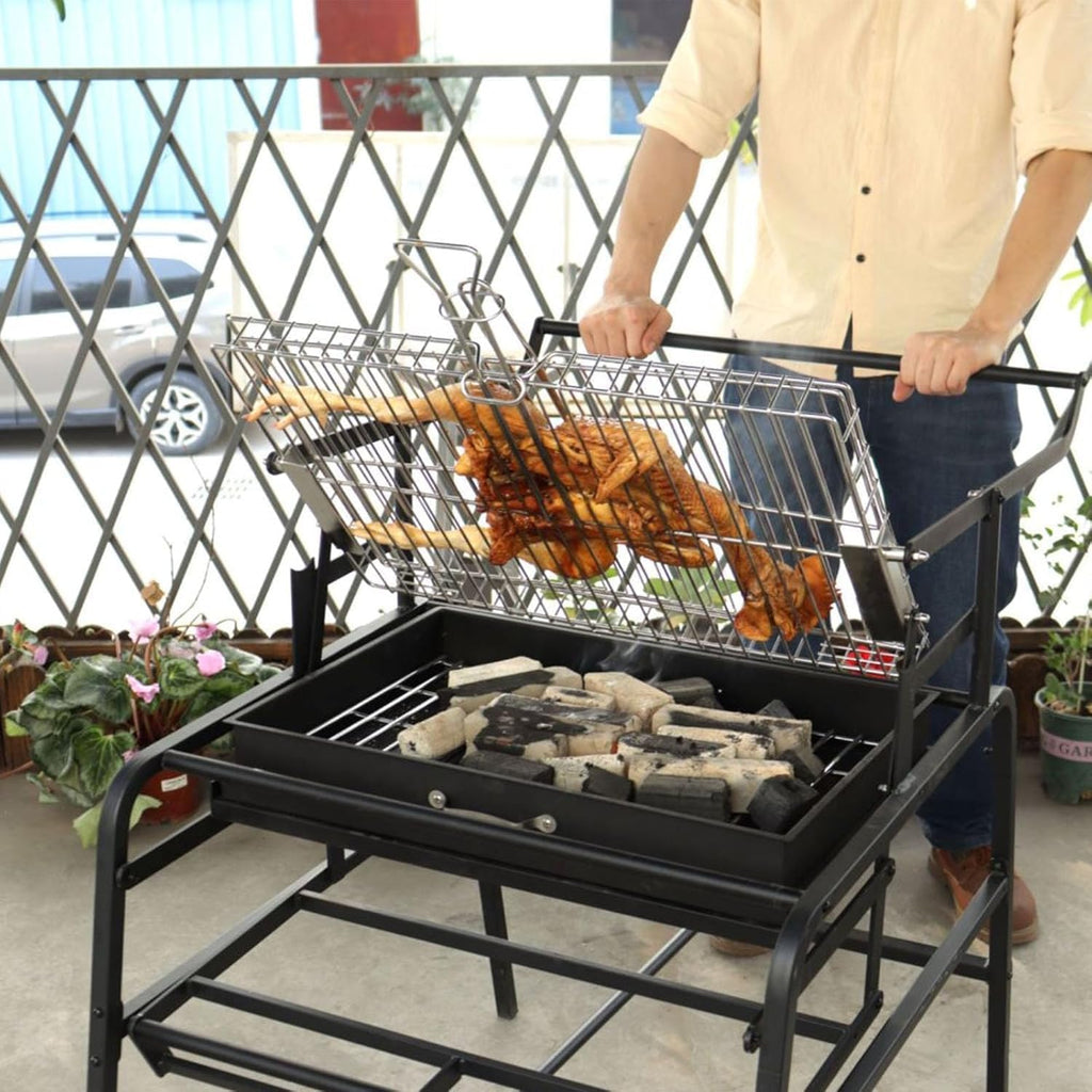 Extra Large Charcoal Grill, 360° Rotating Charcoal Grill, Portable Smoker Stainless Steel Grill With Liftable Charcoal Brazier, Camping Grill