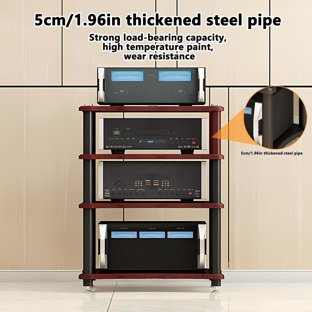 Heavy Duty Audio Component Rack, Large Storage Space AV Media Stand with Shock-Absorbing Foot pegs, Audio Rack Tower CD Player Stand for Home/Office/Audio Video/Theate (Black, 3rd)