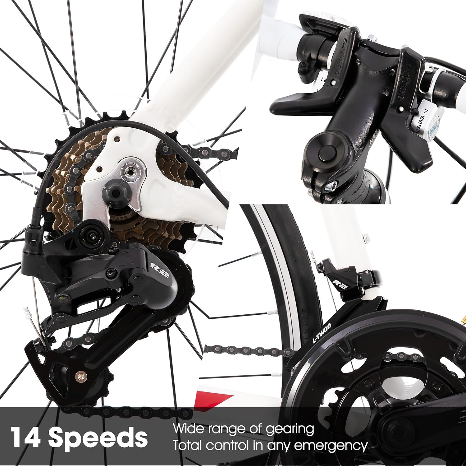 HILAND 700C Road Bike, 14 Speeds Sport Bike, Light Weight Aluminum Frame, Racing Bike for Men Women Adult Bicycle