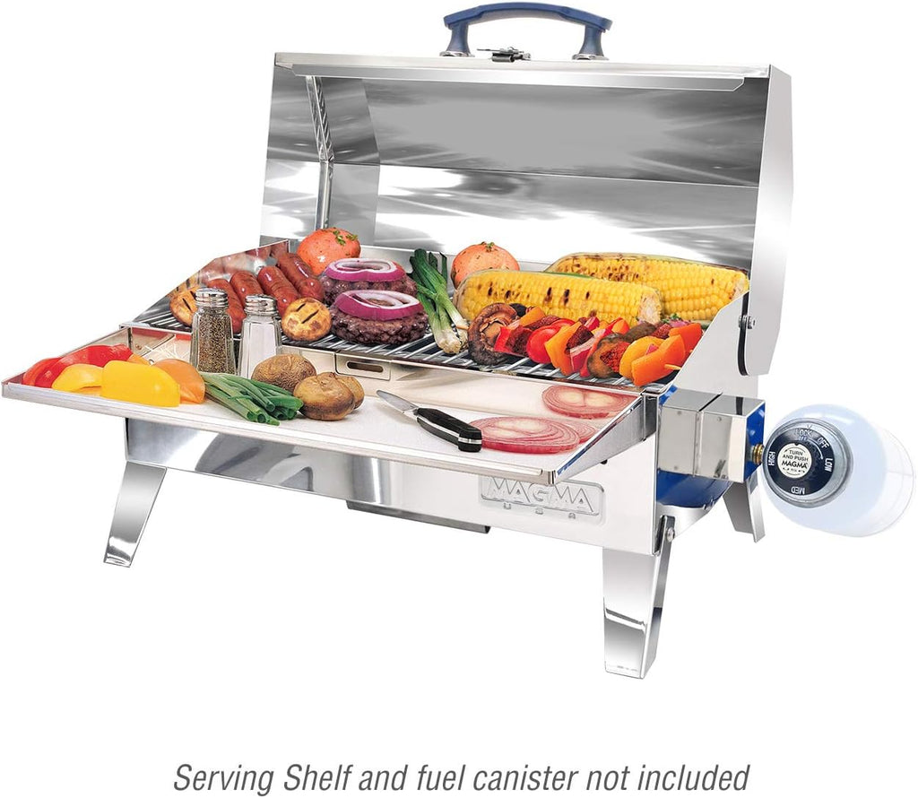 Magma Cabo Grill - Marine-Grade Stainless Steel Barbecue Grill for Boats - Portable Propane Gas with 9'x18' Grilling Surface - Heat-Resistant Handle, Fold-Away Legs - Ideal Boat Accessory