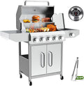 BESTFIRE 68,000 BTU 5+1 Burner Propane Grill - Stainless Steel BBQ with 647 sq in UPGRADED OIL-DRAIN Plates, Cast Iron Grates, Side Burner + FREE Food Clip for Outdoor Cooking