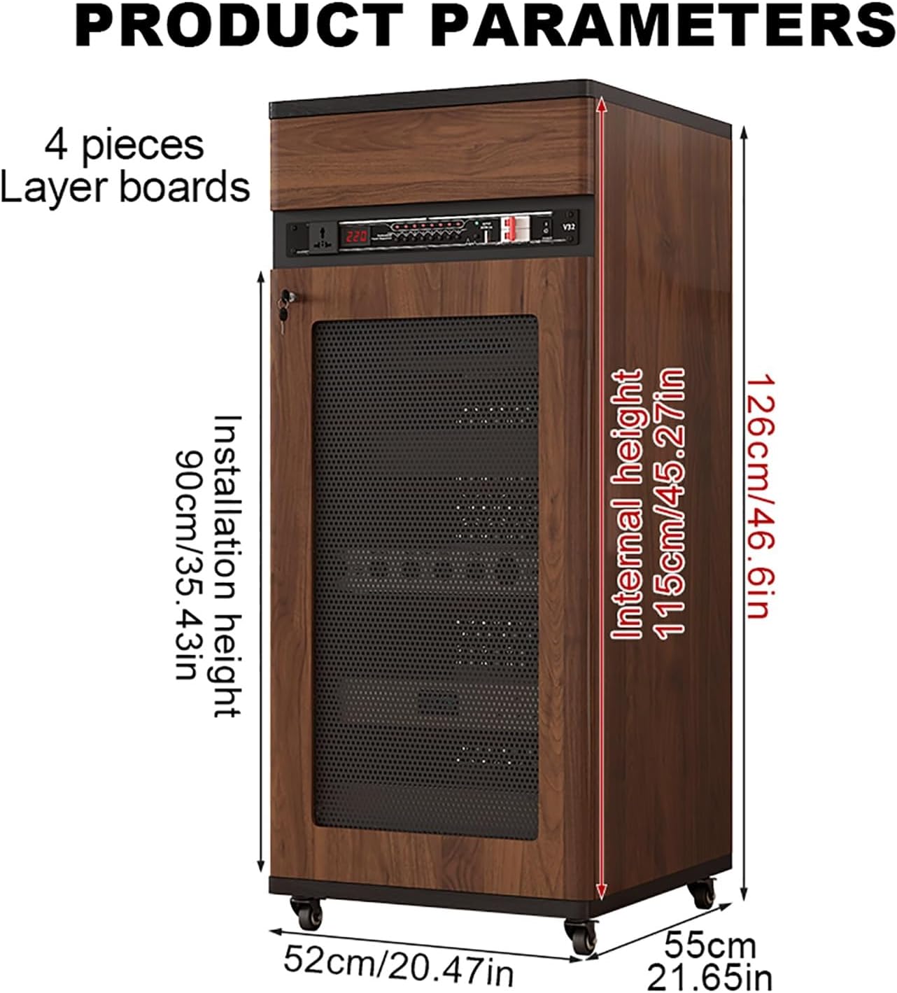 Media Storage Cabinet, Console Cabinet for DVD Players & Game Consoles, Audio Tower with Storage Rack, Modern Black Media Display Unit (52x55x126cm)