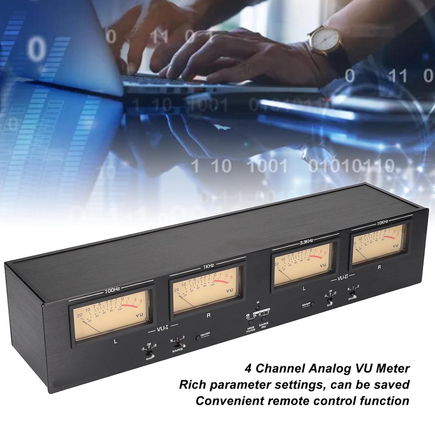 4 Way VU Meter 3 Gain DC 12V 1A Power Off Data Storage Analog Sound Level Meter for Audio Equipment