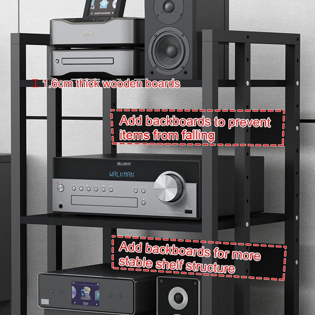 3/4/5/6-Tier Audio Stereo Rack Media Stand AV Component Cabinet with Height Adjustable Wooden Shelf, Power Amplifier Equipment Storage Open Cabinet for Home/Office/Theater (Color : A, Size : 5 Tier