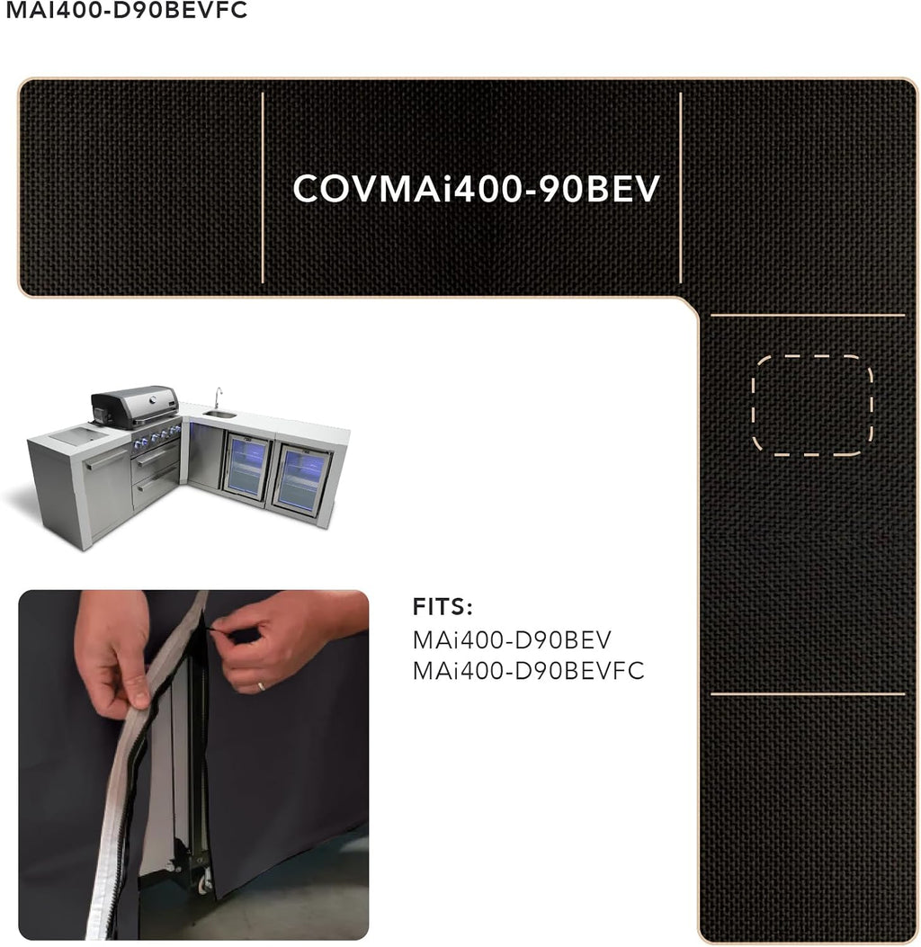 Mont Alpi Cover for 82' W x 88' D Original Deluxe Black 400 Series L-Shaped Outdoor Kitchen with Beverage Center - MAi400-90BEV / MAi400-D90BEV / MAi400-BSS90BEV / MAi400-D90BEVFC / MAi400-BSS90BEVFC