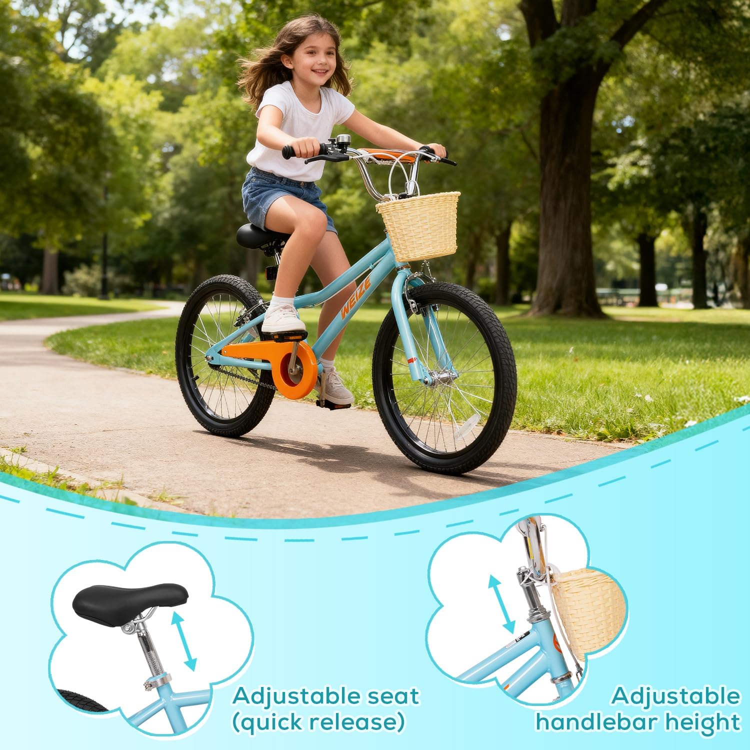 WEIZE Kids Bike, Children Bicycle for Boys & Girls Ages 4-12 Years Old, Rider Height 41-62 Inch, Adjustable Seat & Handlebars, Coaster Brake, Multiple Color Options