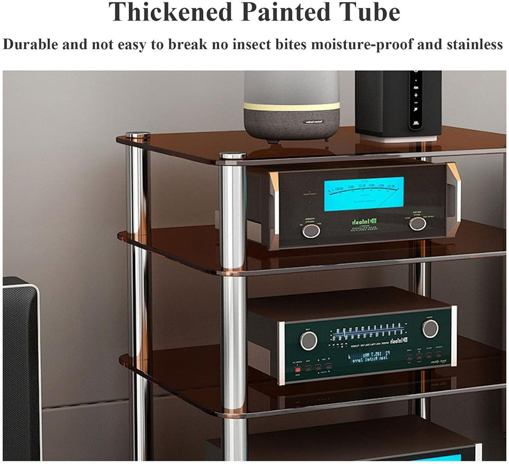 1/2/3/4-Tier Audio Rack Tower with Tempered Glass Shelves Stereo Rack AV Media Stand AV Equipment Cabinet Stereo Receiver Display Stand CD Record Player(Amber Glass,1 Tier)