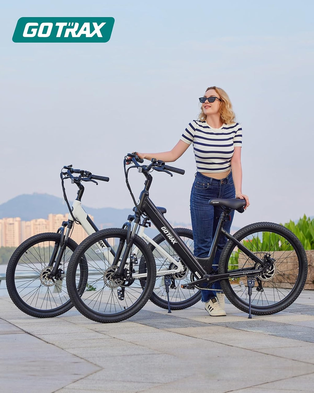 Gotrax Dolphin 26' Electric Bike, Max Range 30Miles(Pedal-assist1) & 20Mph Power by Peak 500W, 5 Pedal-Assist Levels & Front Suspension, 7-Speed&Boost Mode, City E-Bike for Adult, Step-Thru Bicycle