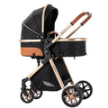 Convertible Baby Stroller:Full-Size Reversible Bassinet & Toddler Seat,Foldable Design with UPF 50+ Canopy,Bug Shield,Rain Shield,All-Weather Storage – Newborn to 36 Months(Black&Gold)