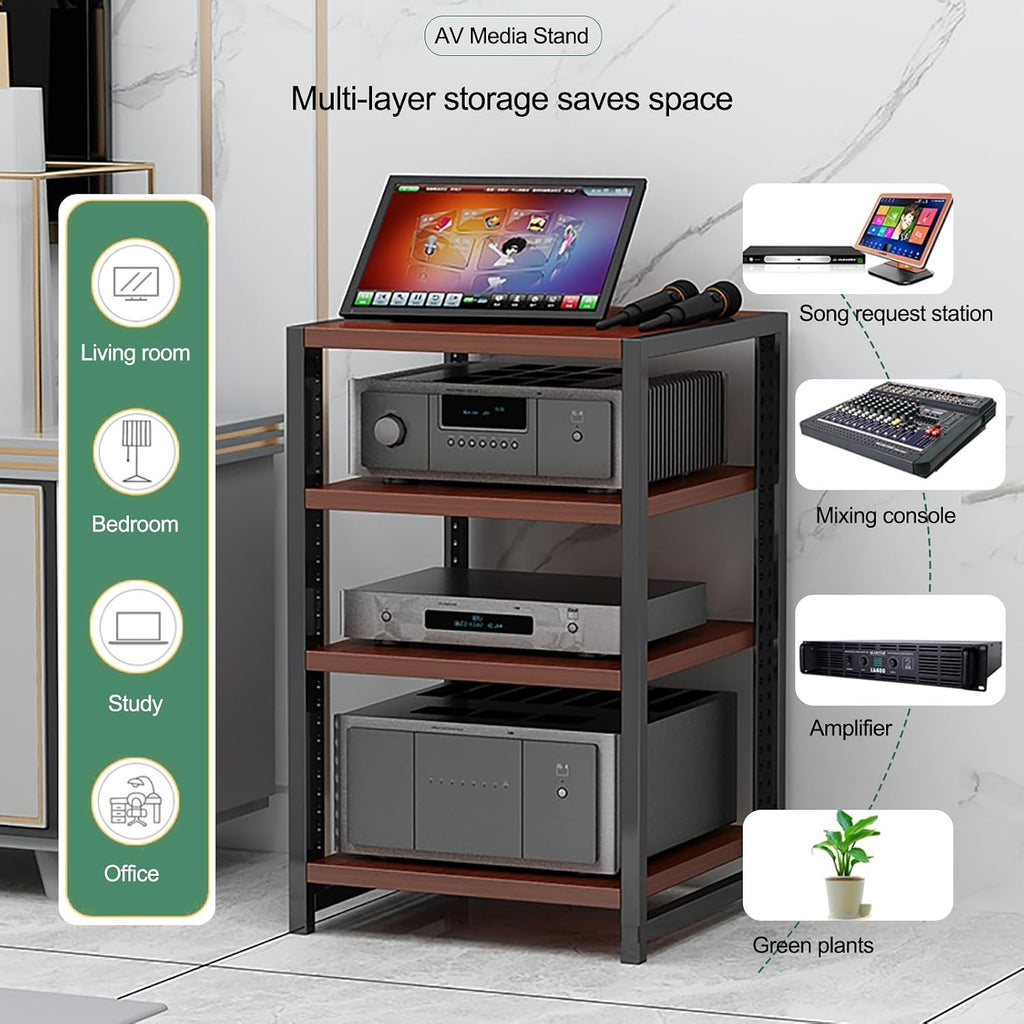 Equipment Console Shelf AV Media Stand Audio Rack Shelf with Adjustable Shelves, for Entertainment Stereo Racks Component Storage and Collection Display(Black,40cm/15.7in)