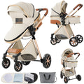 Nine point nine 2 in 1 Baby Stroller, Reversible Convertible Infant Stroller of One-Click Folding, Newborn Travel Strollers Toddler Standard Pram Carriage (225 Creamy White)
