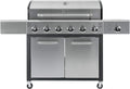 Kenmore 6-Burner Propane Gas BBQ Grill with Side Burner, 73,000 BTUs, Stainless Steel Cabinet Grill with Cast Iron Grates for Outdoor Cooking, Backyard BBQ, Patio, Large Parties