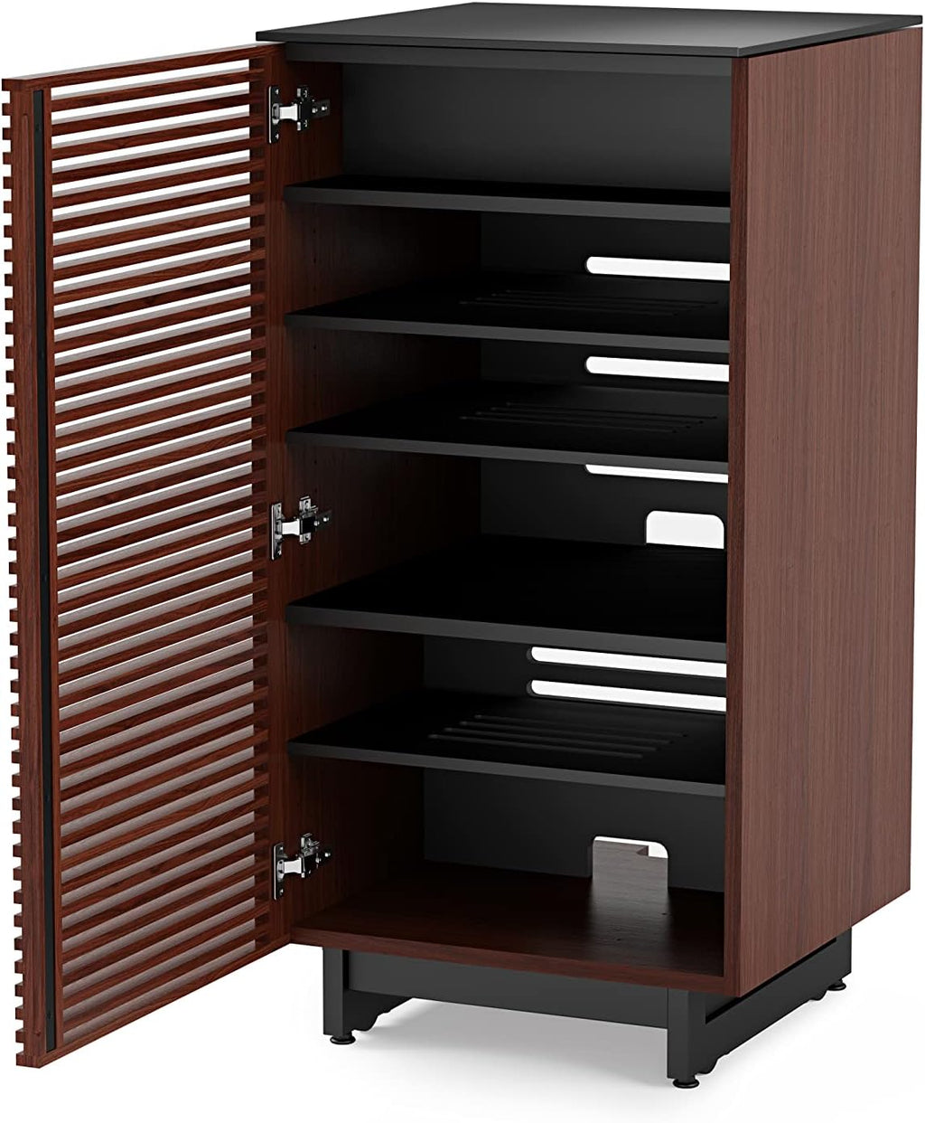 BDI Furniture Corridor 8172-22'' Audio Cabinet with Flow-Through Ventilation, Cable Management, Adjustable Shelves, Louvered Doors, Satin-Etched Tempered Glass Top, Chocolate Stained Walnut