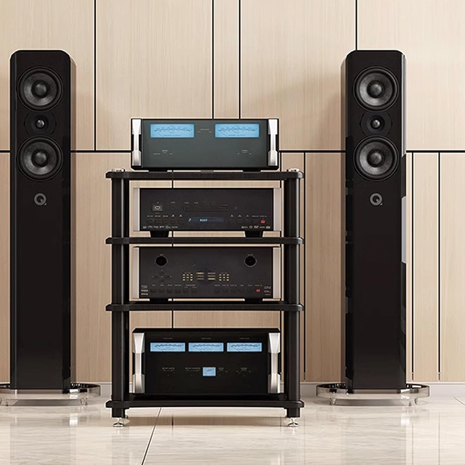 Audio Storage Rack, AV Media Stand, Audio Rack Stand, Audio Rack Tower Heavy Duty for Audio Equipments 4 Sizes 2 Colors(Black,4 Layer)