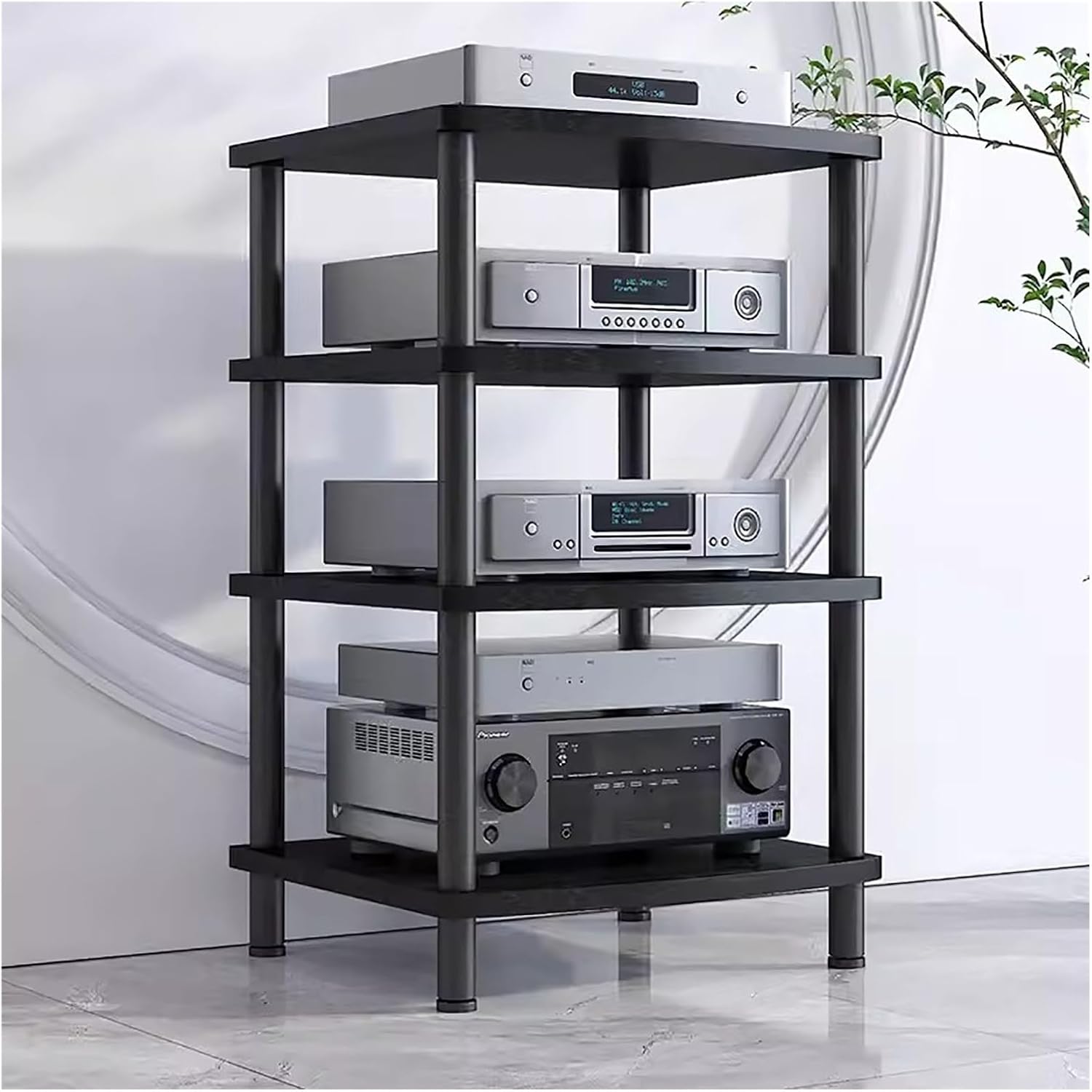 Heavy Duty Media Stand Audio/Video Component Cabinet, 2/3/ 4 Tier Home/Living Room Modern Stereo Racks and Stands, Electronics Equipment Shelf Unit, Black-H 89cm