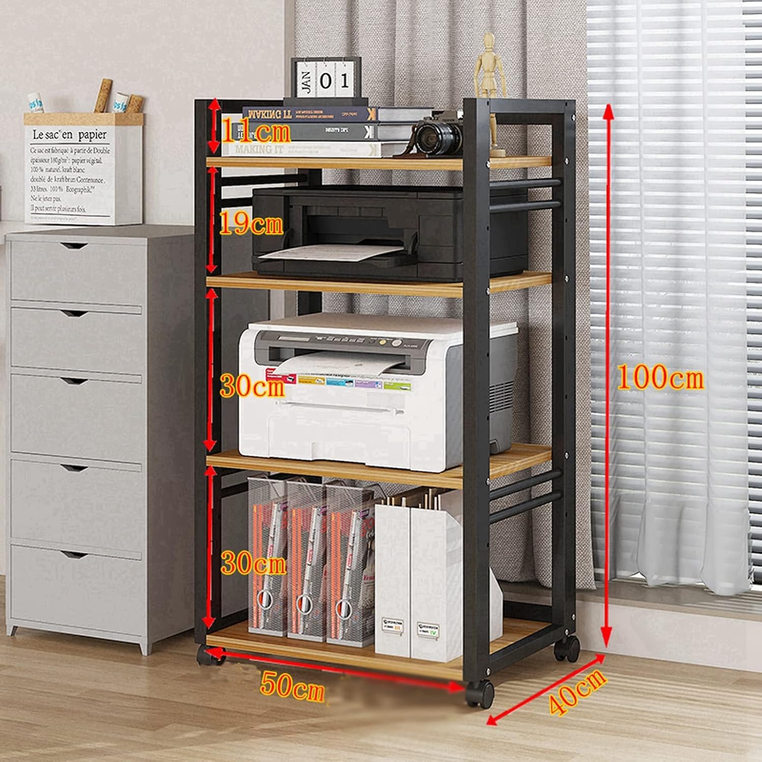 GLigeT Printer Table 4 Tier Printer Stand, Printer Cart with Storage Shelf, Height Adjustable Rolling Printer Table with Wheels for Mini 3D Printer Printer Shelf