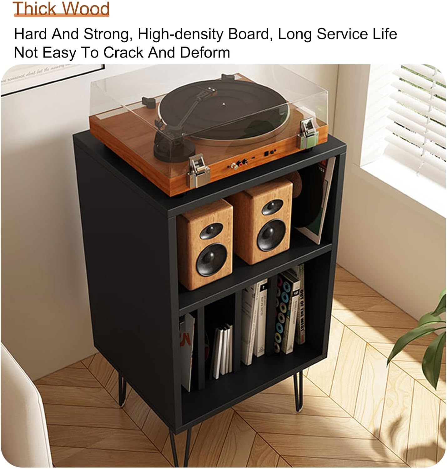 Modern AV Stereo Cabinet & Audio Rack, White Record Player Stand, Media Shelf Storage for Home Office Theater, Stylish Entertainment Center Furniture.
