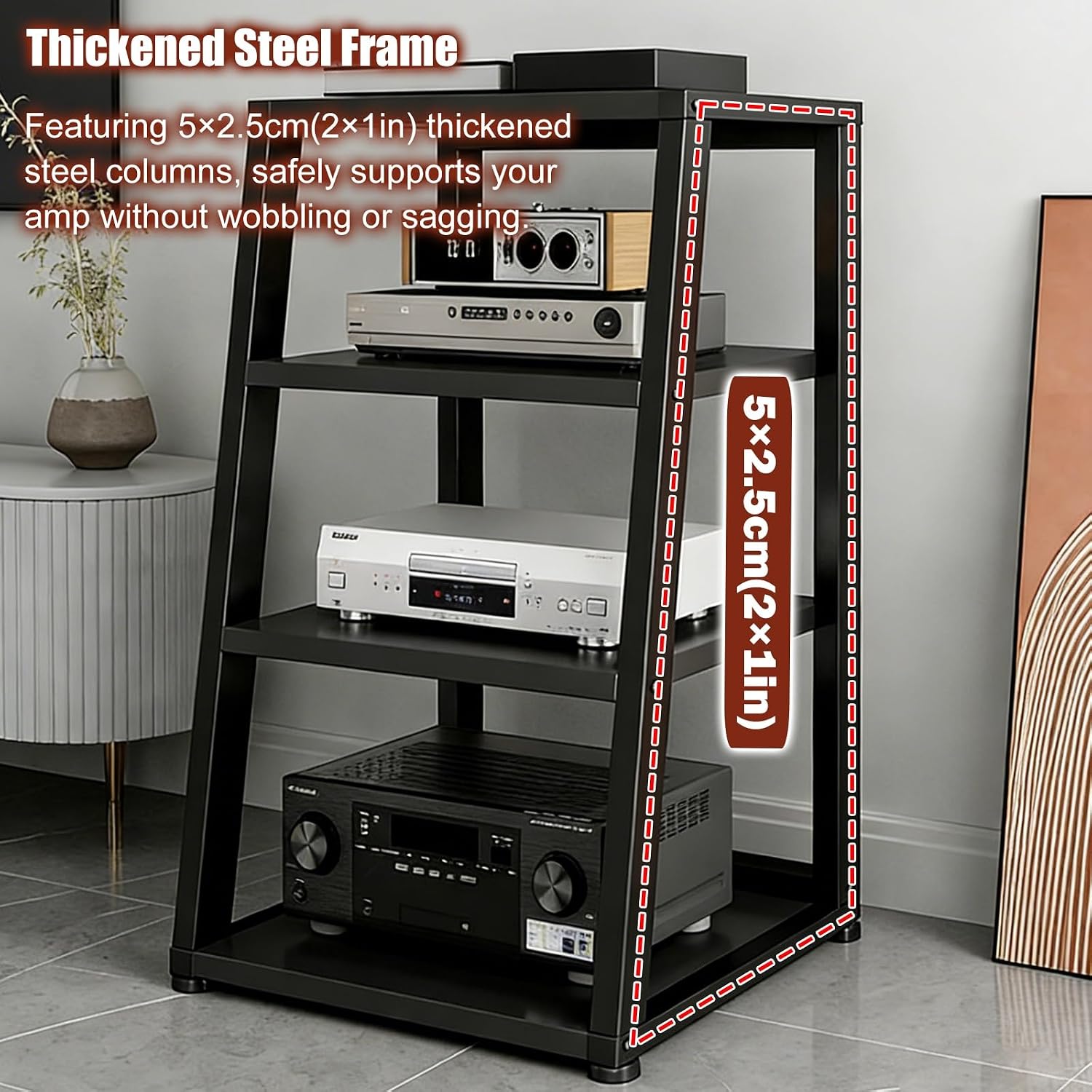YLLFFLL Heavy Duty Stereo Rack System Cabinet with Casters, 2 3 4 5 Tier Audio Component Racks Tower Media Stereo Stand Equipment Shelf, Hi Fi Stands for Home(#2,3 Shelf)
