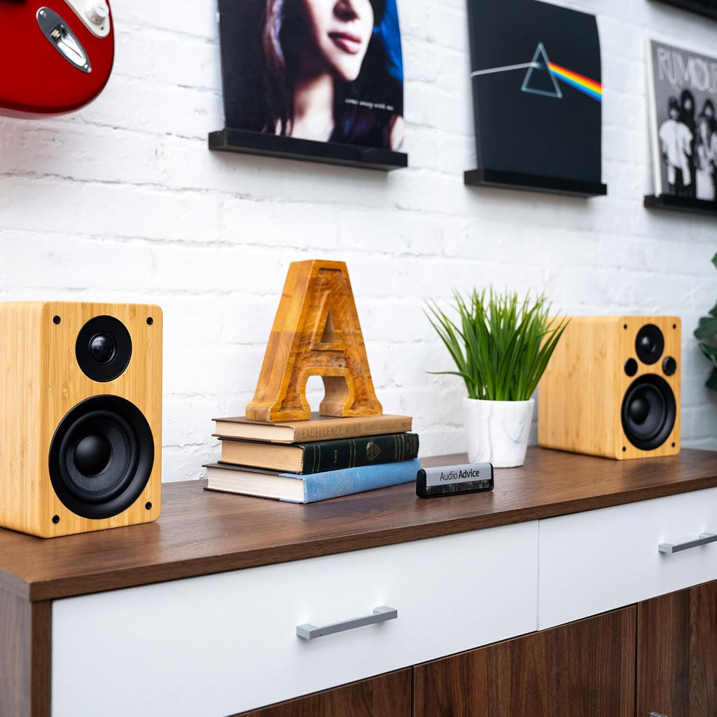 Peachtree Audio M24x Powered Bluetooth Bookshelf Speakers – Real Bamboo | 5.25' Woofer, RCA, Optical, USB Charging, Sub Out | Compact Hi-Fi Speakers for TV, Turntable, Computer & Home Audio