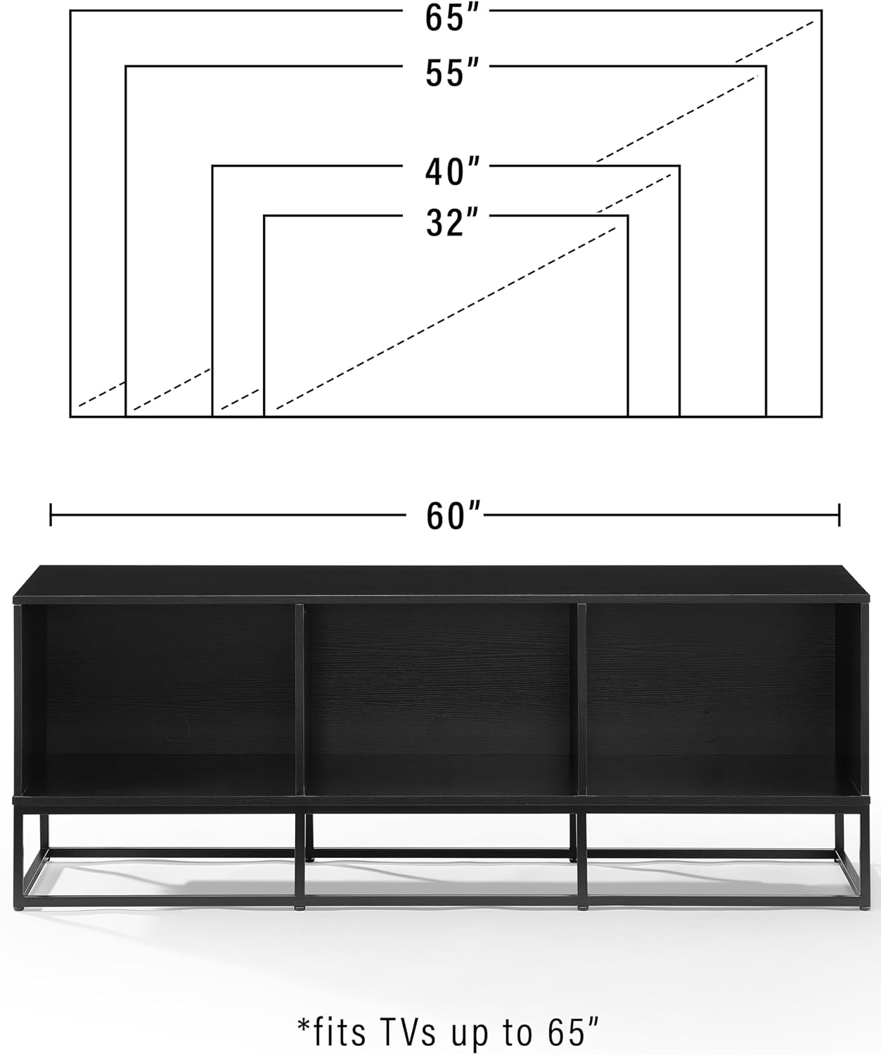 Crosley Furniture Enzo Large Vinyl Record Storage TV Stand and Entertainment Center, Media Console, Black