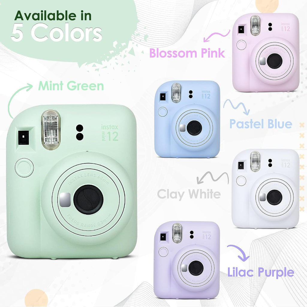 Fujifilm Instax Mini 12 Instant Camera Lilac Purple and Fuji Film Value Pack (60 Sheets) Bundle with Sturdy Tiger Accessories, Carrying Case, Photo Album 64 Pockets.