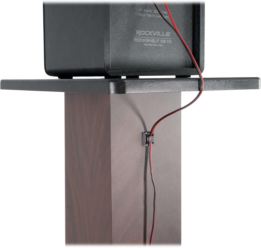 Rockville SS36D Pair 36' Home Speaker Stands, 100Lb Capacity, Fixed Height, Cable Management, Wide Stable Base, Premium Dark Wood Grain, for Home Theater and Hi-Fi Audio