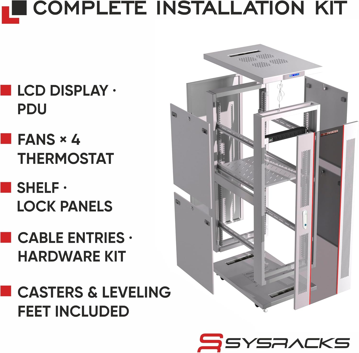 32U 35' Deep Server Rack Cabinet, 19' Floor-Standing Network Enclosure with Mesh Door, LCD Thermostat, 4 Cooling Fans, PDU, Shelf, Locking Panels, Casters, 1600 lb Capacity