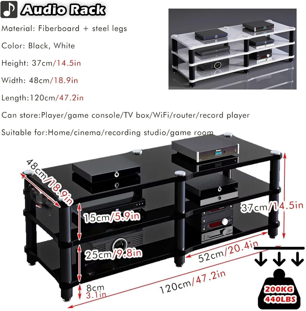 Modern Multimedia Stand, 2/3 Layer Corner Entertainment Center/TV Console with Media Storage for Living Room & Bedroom, Audio Equipment Cabinet(Black,3 Tier)
