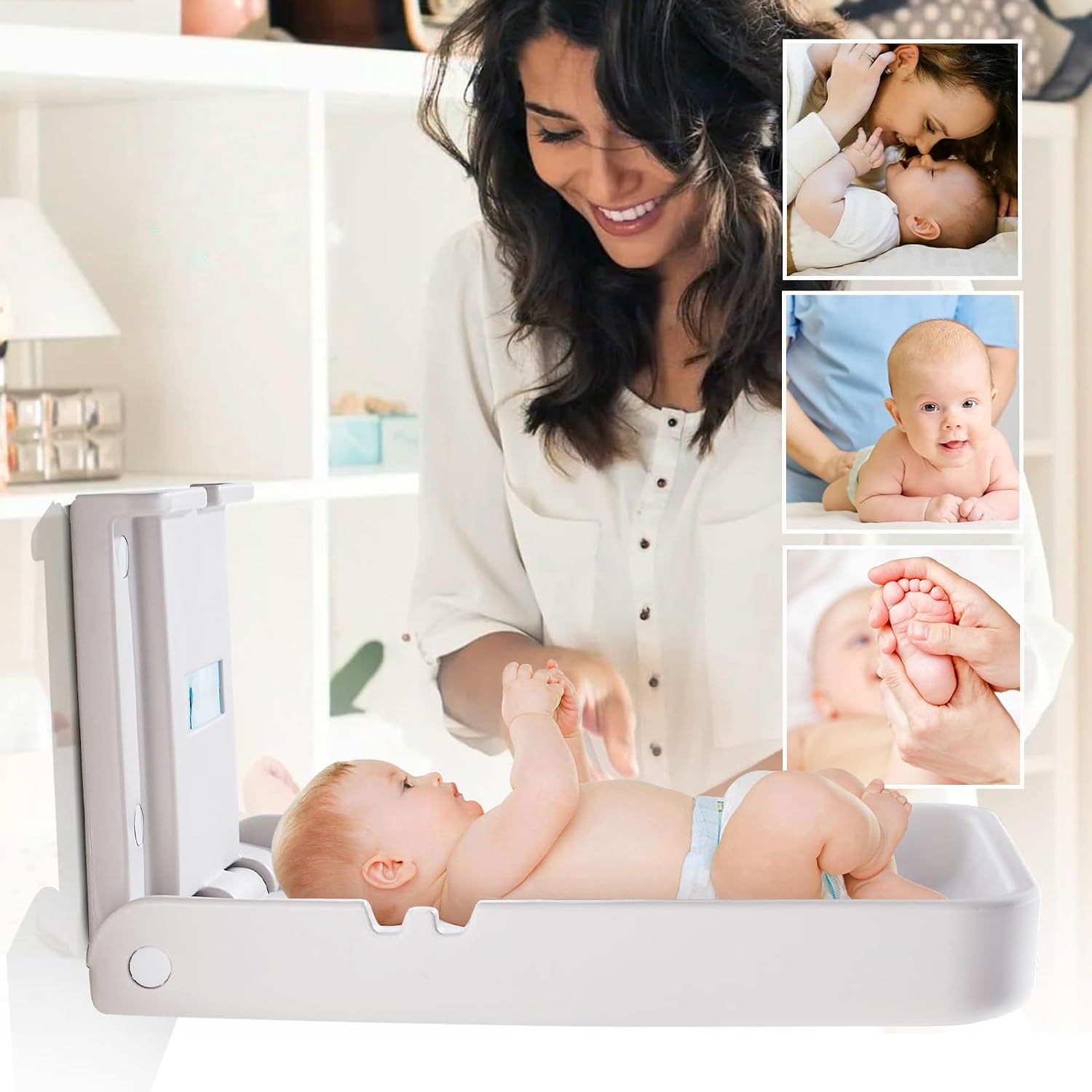 Baby Changing Station Wall Mounted, Baby Changing Table with Safrty Strap, HDPE Fold-Down Diaper Changing Station Table, Foldable Diaper Changing Unit for Commercial Bathroom Restroom